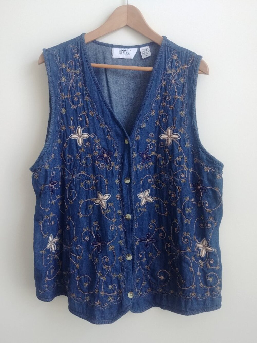 100% cotton size 20 made in India blue jean denim embroidered vest top shirt